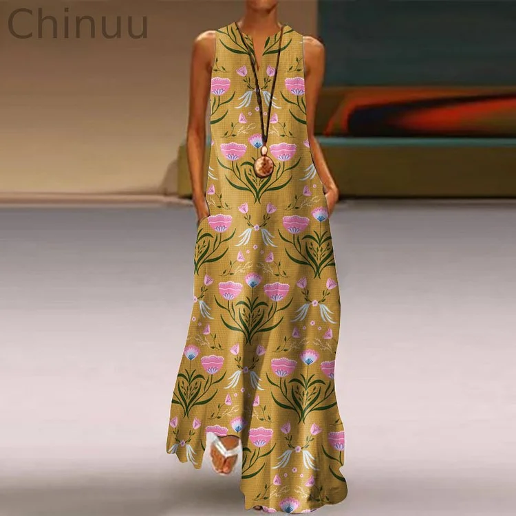 Fashion Ethnic Floral V-Neck Women'S Long Dress