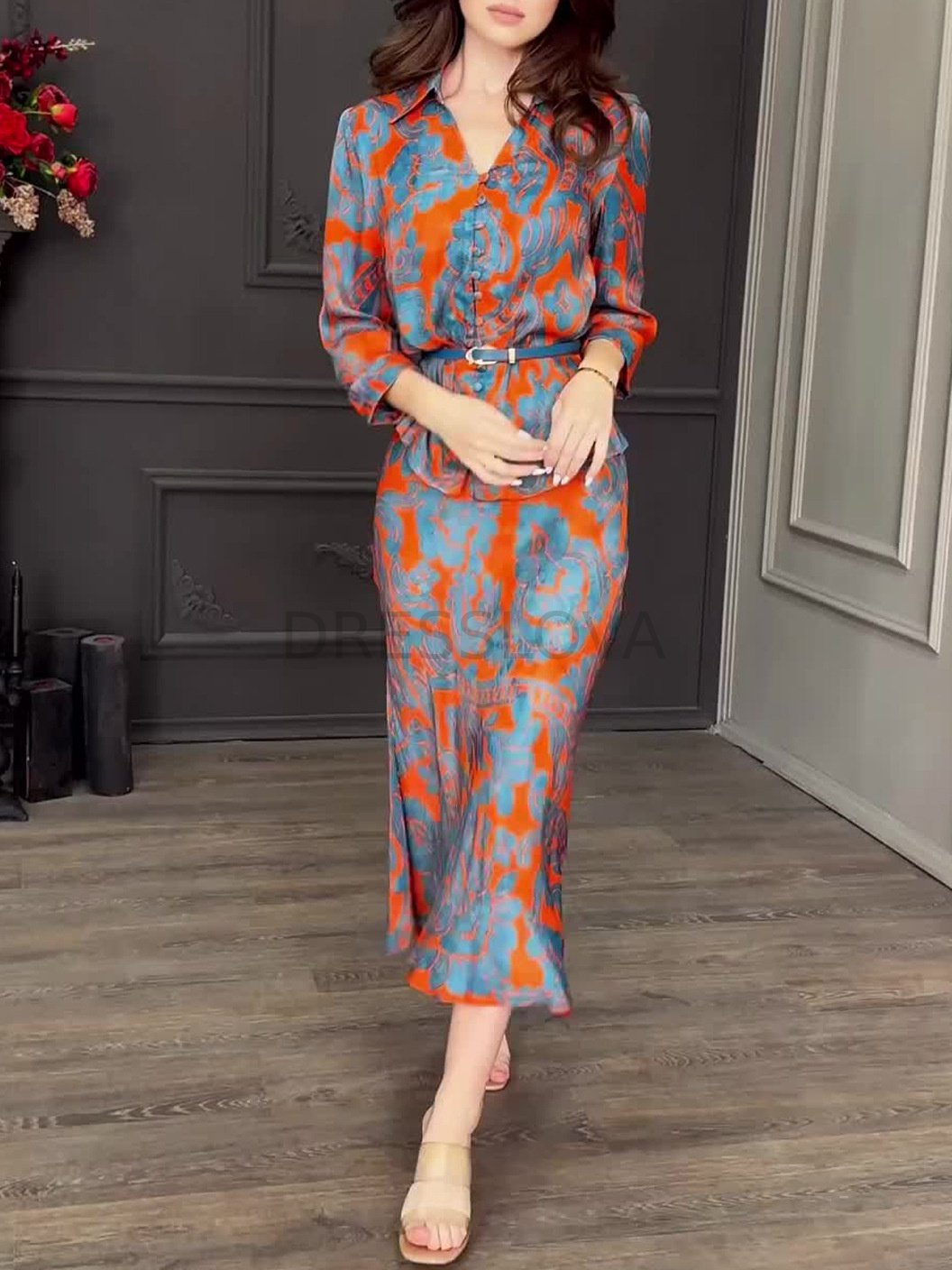 Retro Print Slim Fit Dress