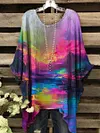 Women's Oil Painting Abstract Print Vintage Top