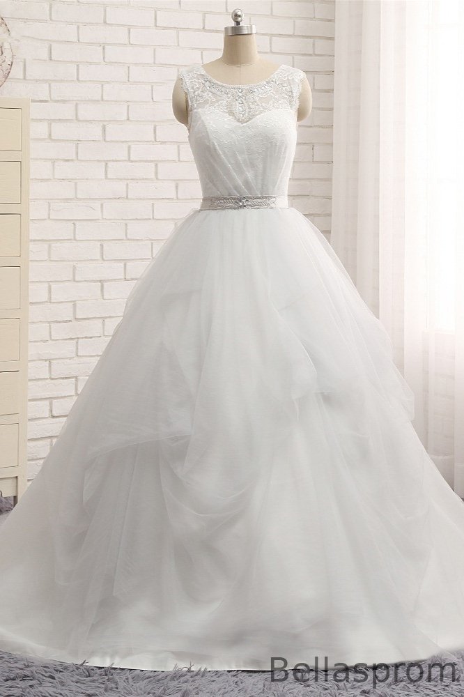 Bellasprom Elegant Modern Jewel Long Wedding Gown With Lace Appliques Bellasprom