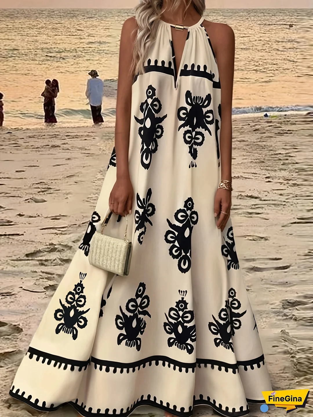 Women's Bohemian Off-Shoulder Maxi Dress With Floral Print - Elegant Summer Dress For Adults, Sleeveless, Flowy Skirt, Perfect For Beach Or Casual Events, Beach Dress | Bohemian Style | Flowy Fabric