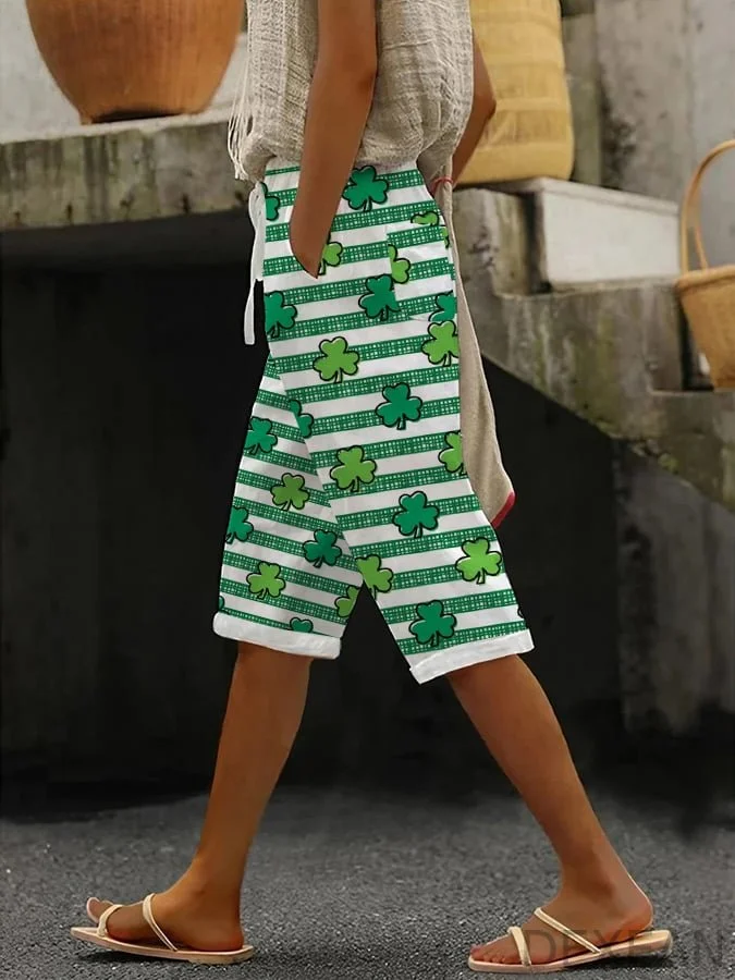 Women's St. Patrick's Print Lace-Up Elastic Waist Loose Casual Pants