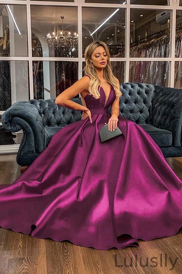Luluslly Purple V-Neck Sleeveless Long Evening Dress On Sale