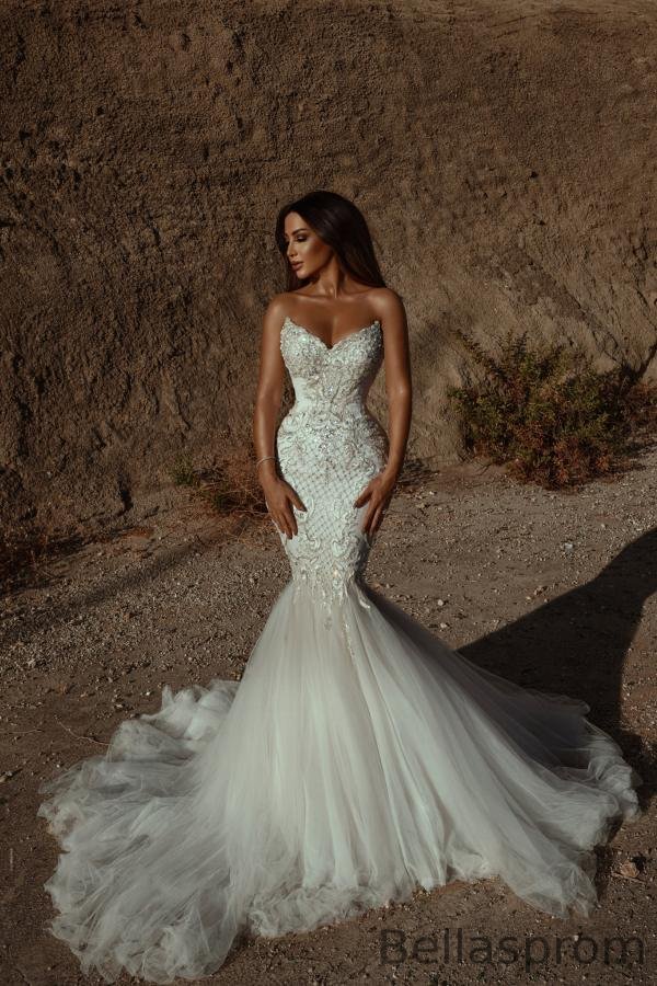 Bellasprom Amazing Sweetheart Backless Long Meramid Wedding Gown with Lace Appliques Bellasprom