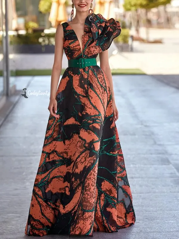 Printed Three-Dimensional Shape Maxi Dress
