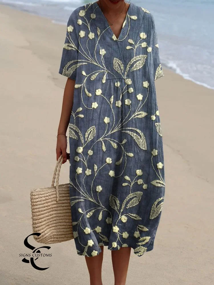 Retro Floral Art Print Casual Women's Flowy Dress