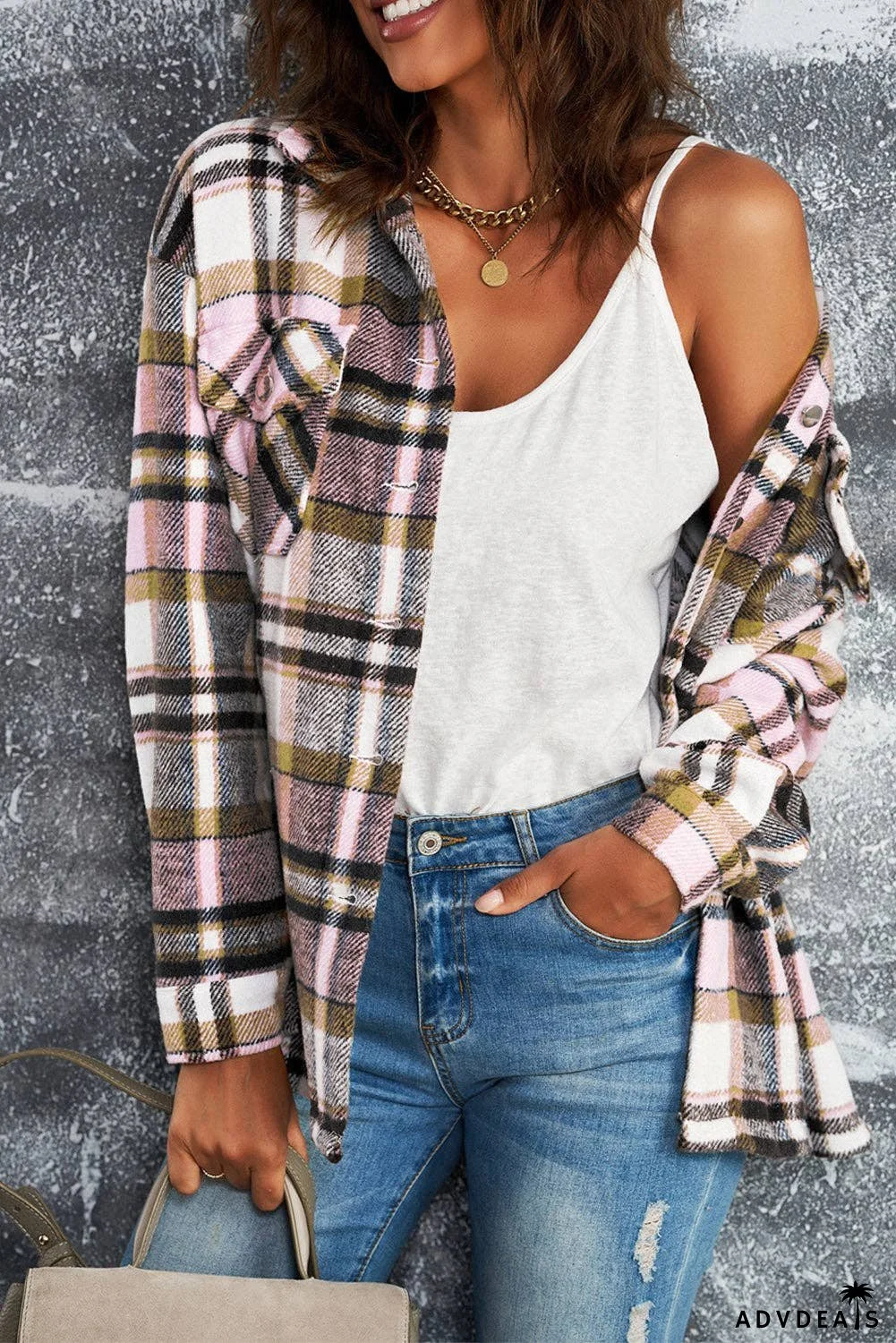 Multicolor Plaid Casual Button Up Flannel Jacket