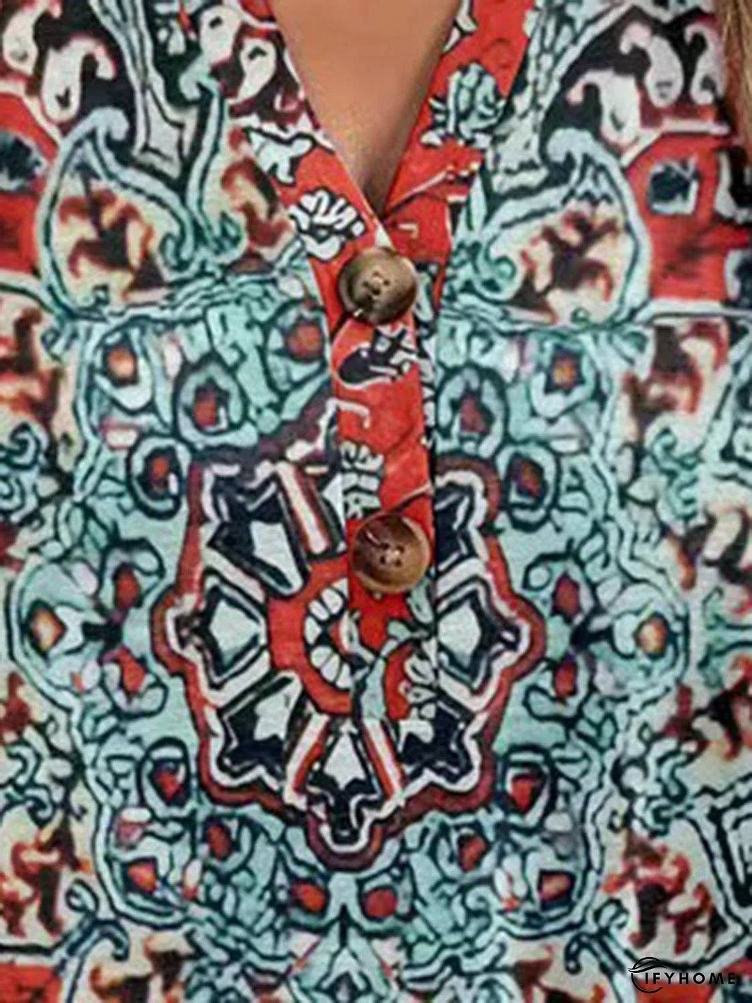 Full Size Printed Notched Short Sleeve Blouse | IFYHOME