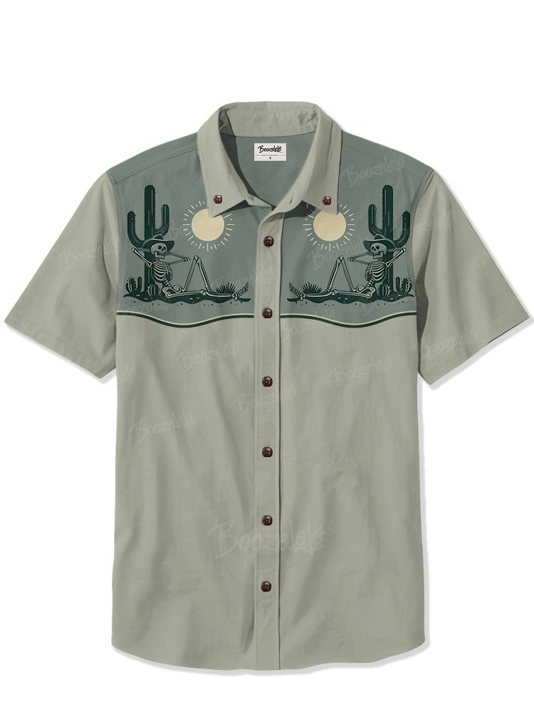 Western Cactus Cowboy Skull - 100% Cotton Shirt