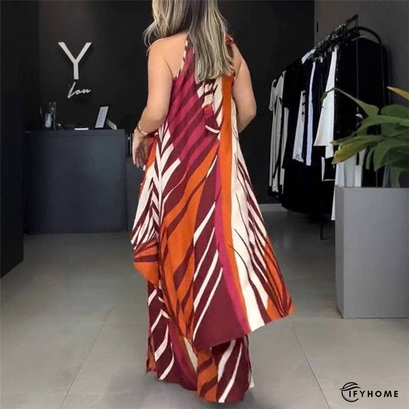 Stylish 2-Piece Set- Printed Sleeveless Top With Wide Leg Pants | IFYHOME