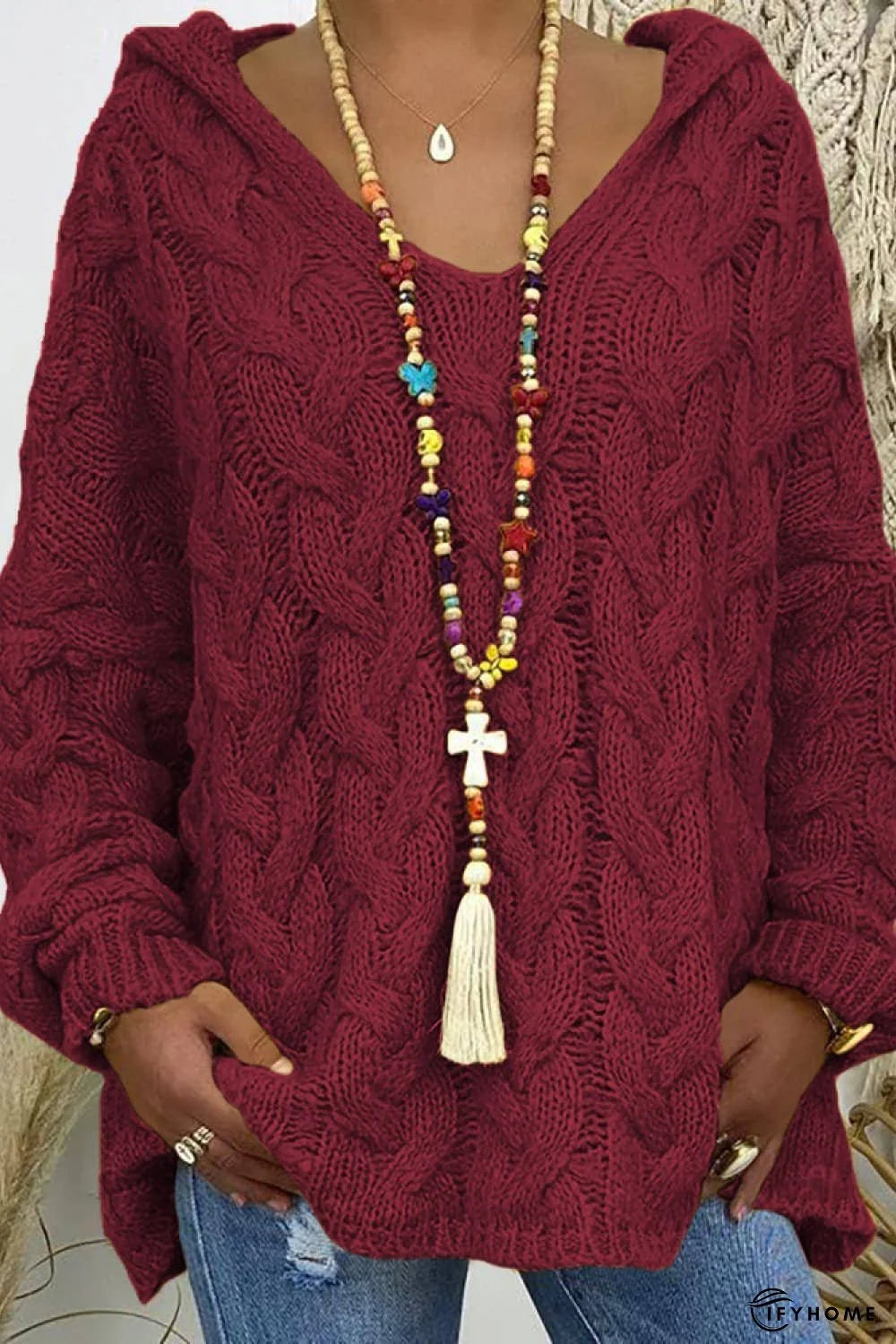 Cable-Knit Hooded Sweater | IFYHOME