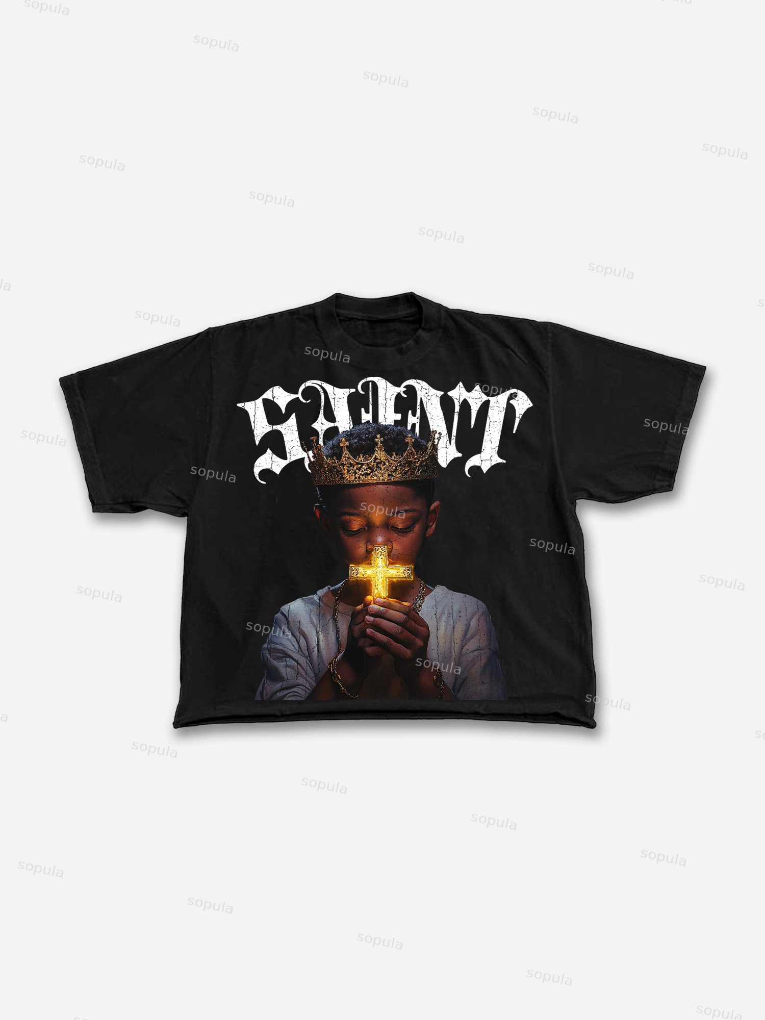 Saint Prayer Graphic Print Cropped T-shirt