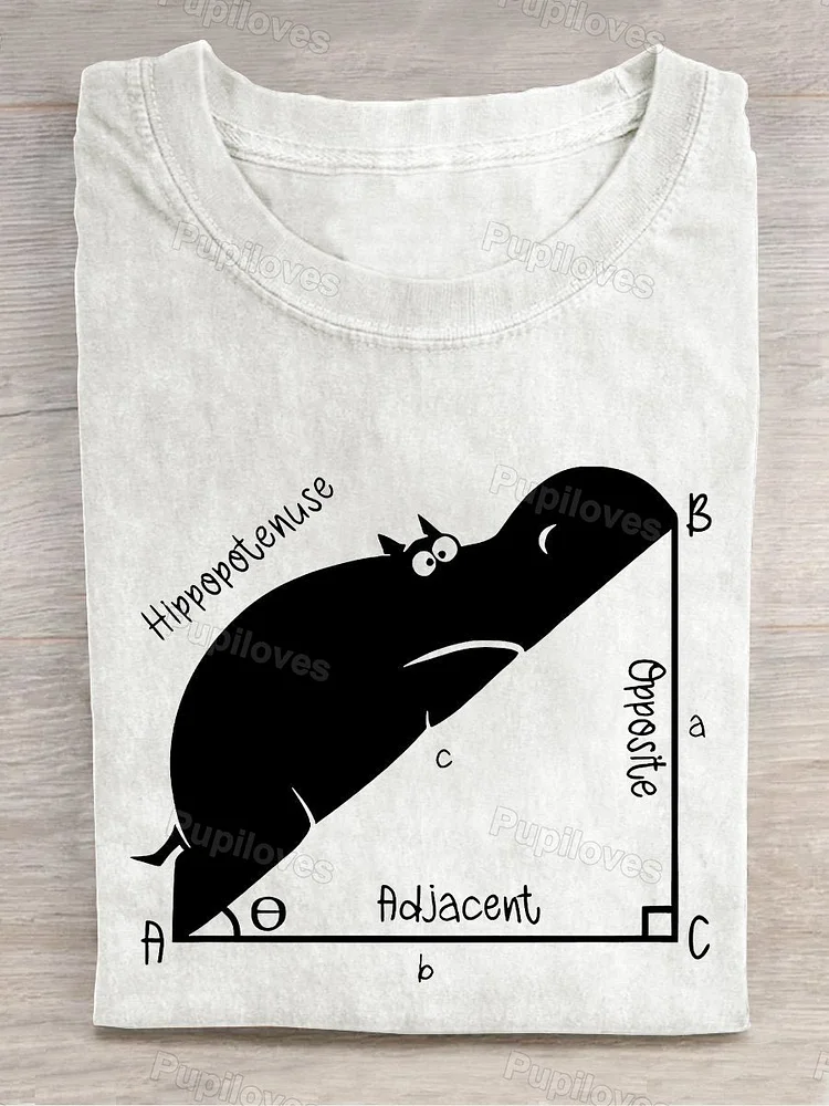 Pupiloves Pupiloves  Funny Math Teacher Funny Hippopotenuse Teacher Casual Print T-shirt