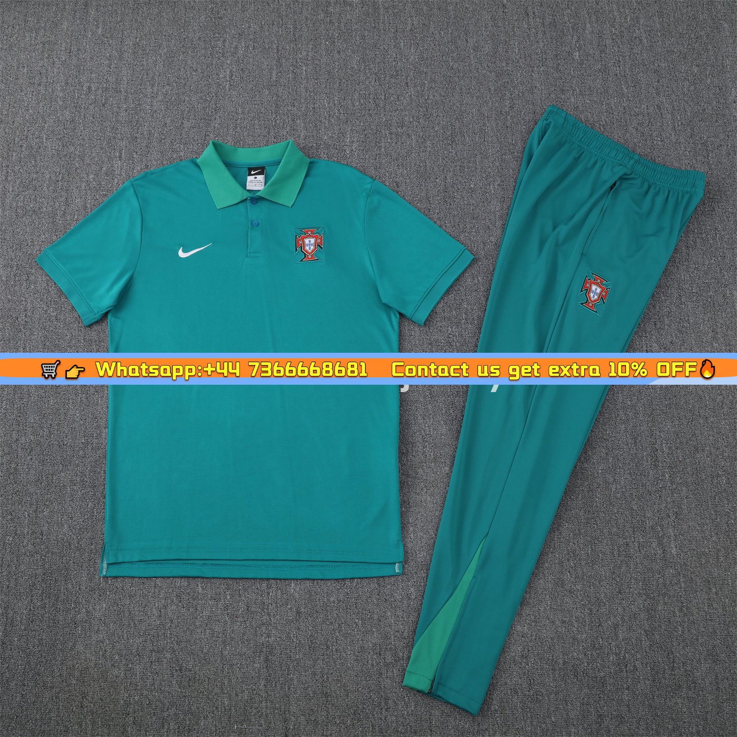Portugal 25-26 POLO Short-Sleeve Training Set - Blue Green Top and Pants
