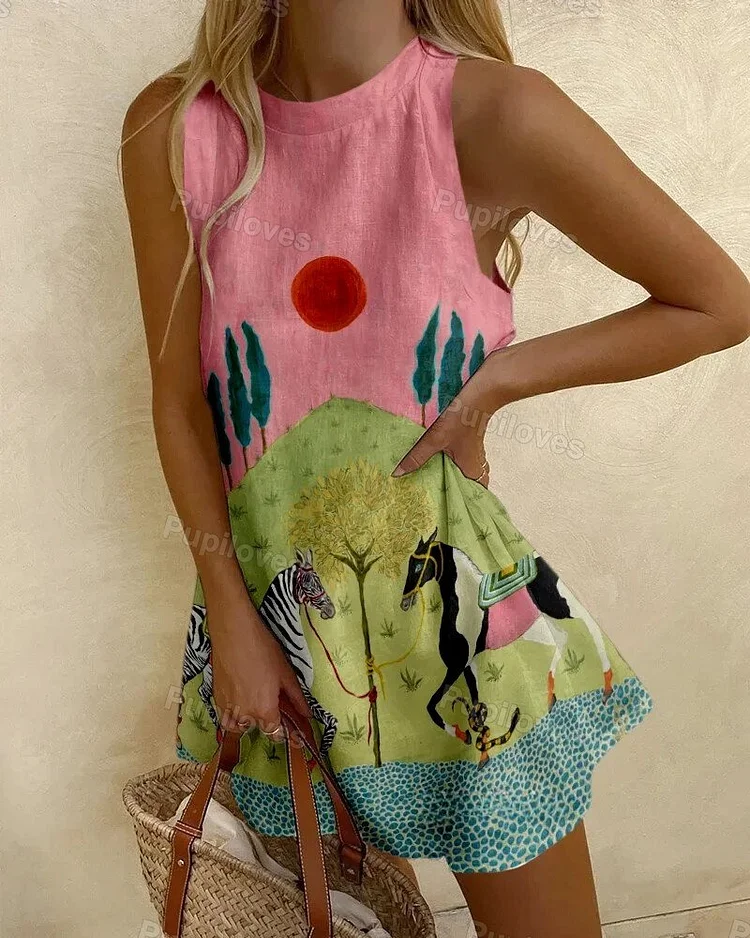 Pupiloves Pupiloves  Zebras Chained To Trees and Horses with Snakes Wrapped Around Their Feet Mini Dress