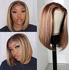 Straight Bob Wig Brown Mixed Blonde Highlights Wig
