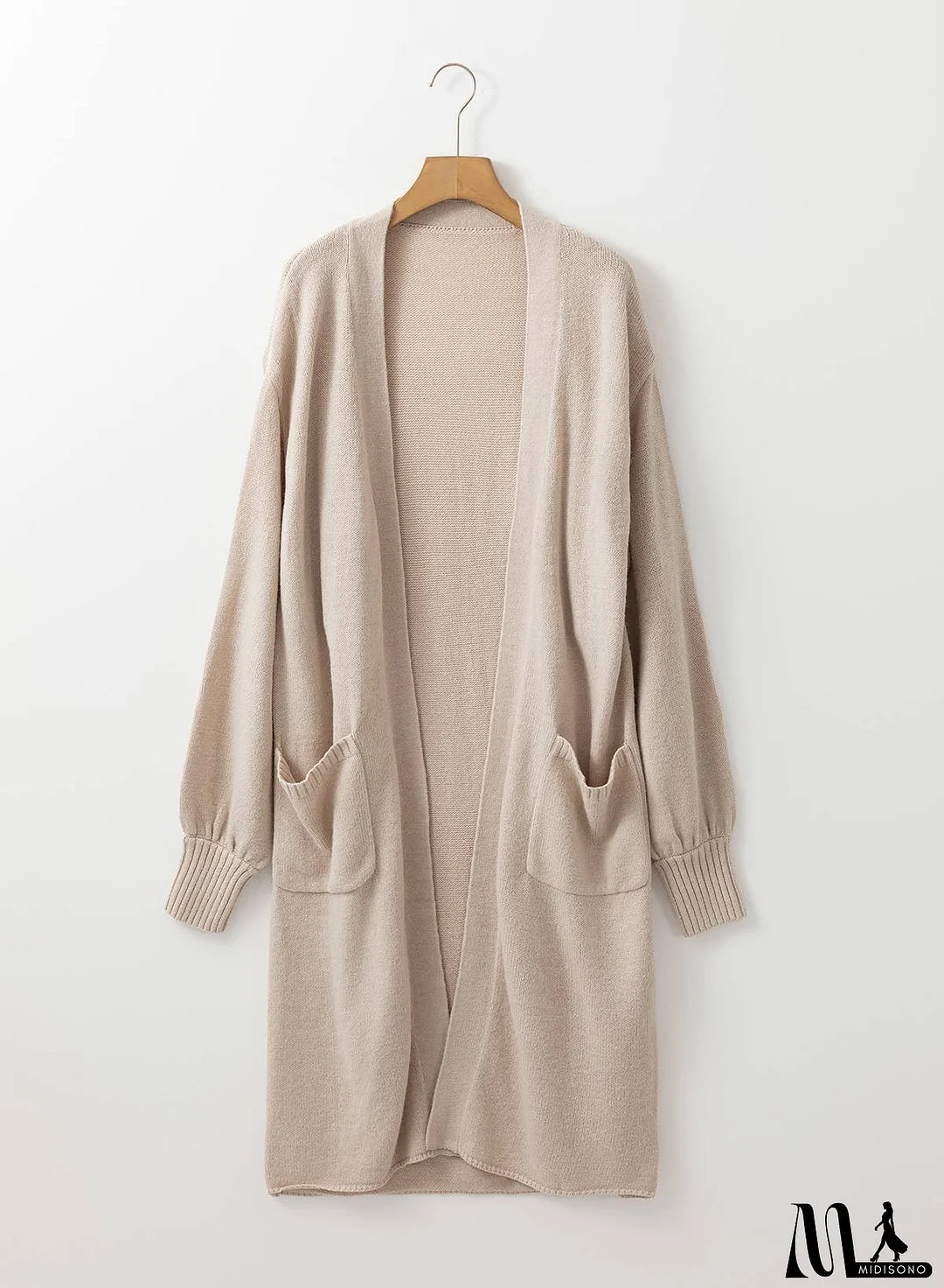 Side Pockets Open Front Long Knitted Cardigan