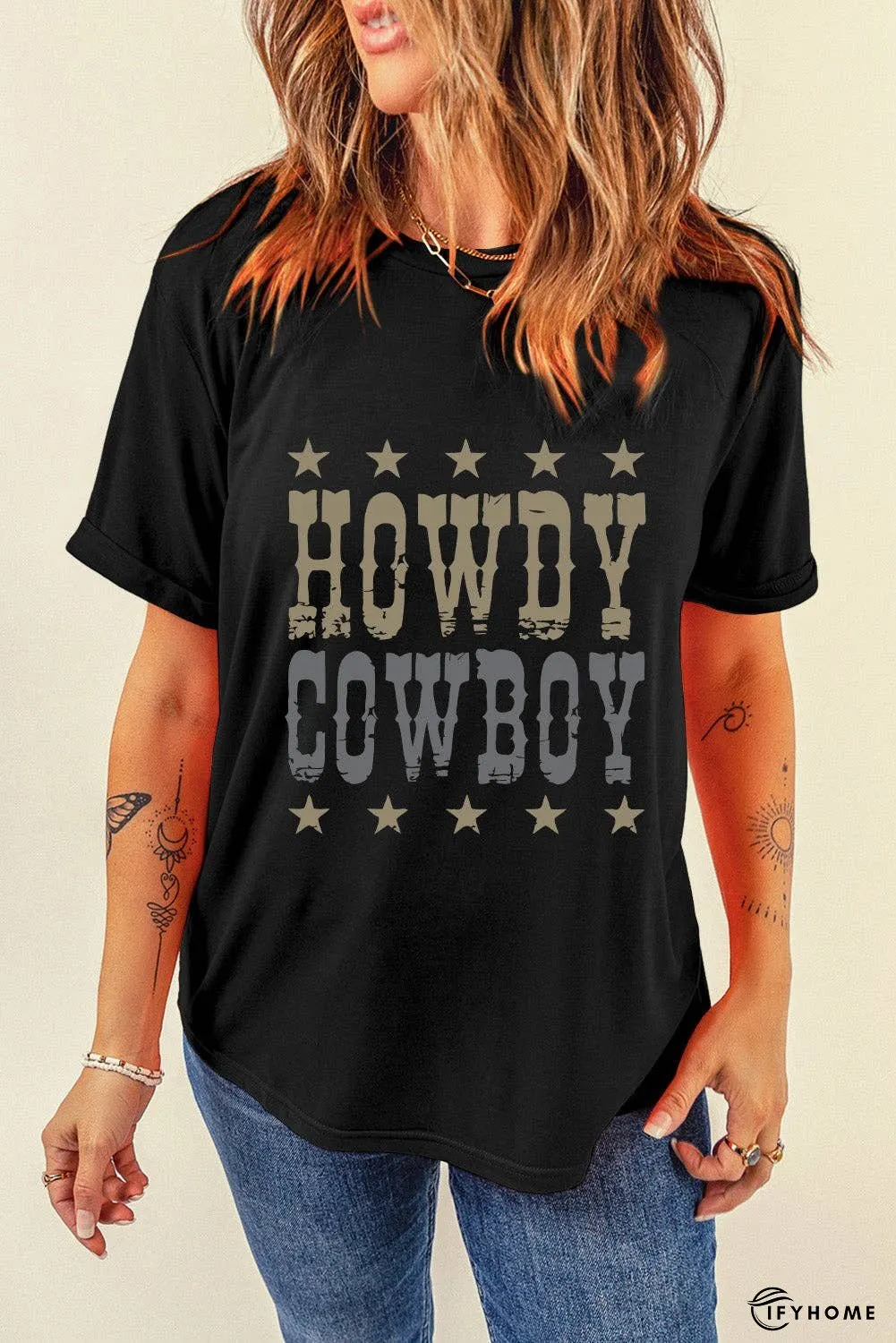 Letter Graphic Round Neck Short Sleeve T-Shirt | IFYHOME