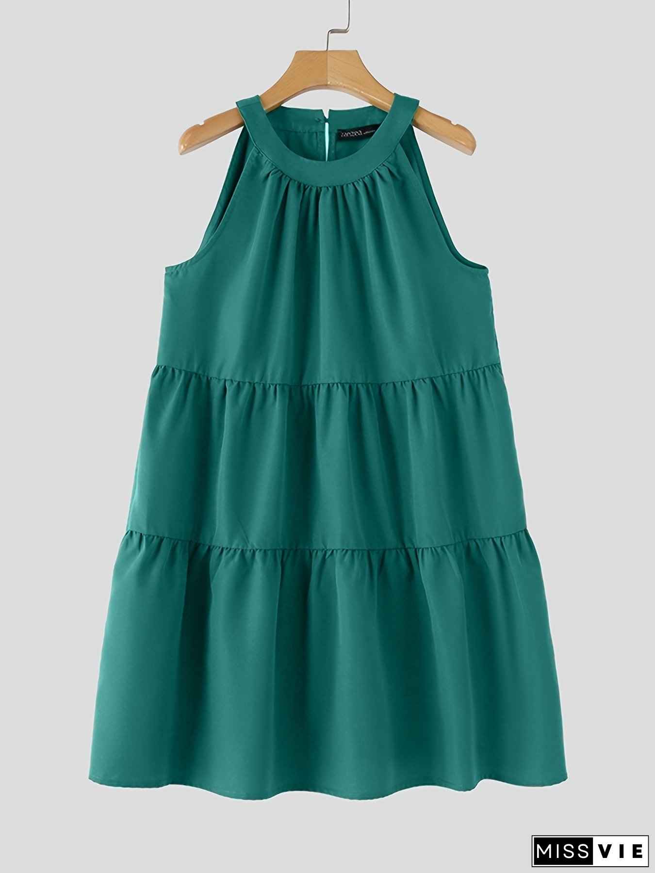 Women's Lightweight Sleeveless O-Neck Tiered Sundress - Casual Summer Beach Dress With Flared Skirt, Plus Size Baggy Fit, Machine Washable & Wrinkle-Resistant Fabric For Holiday & Casual Attire, Beach Clothes, Flowy Gown