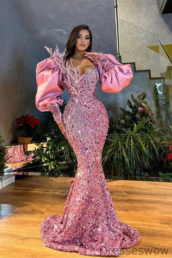 Dresseswow Long Sleeves Mermaid Prom Dress Sequins With Beads