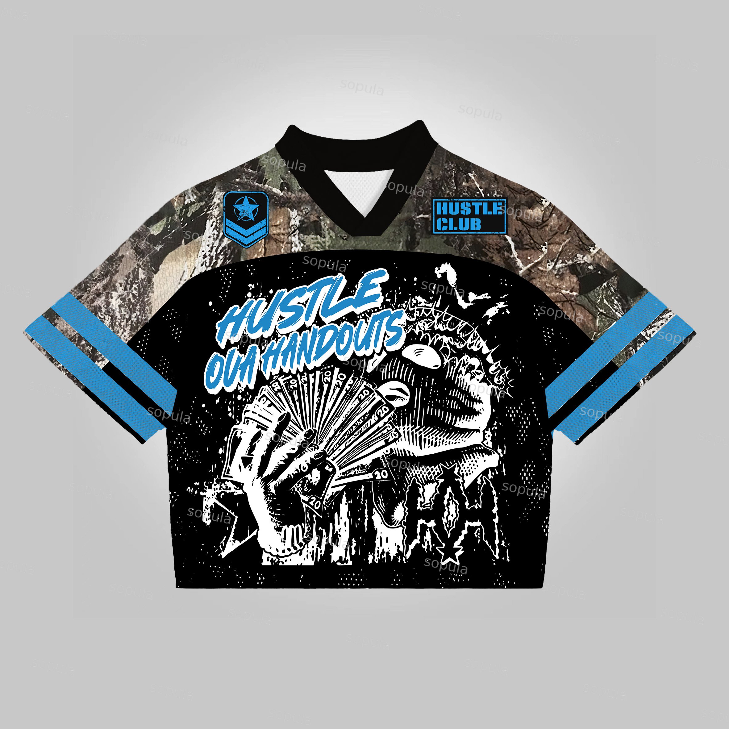 Vintage Hustle Club Graphics Blokecore Blokette Cropped V-neck Jersey T-shirt