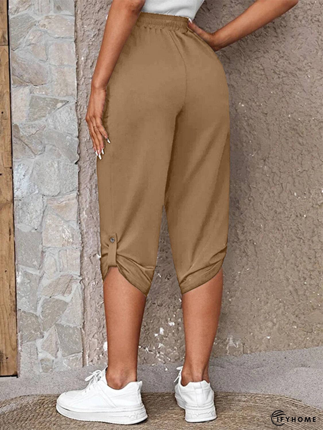 Full Size Roll-Tab Capris Pants | IFYHOME