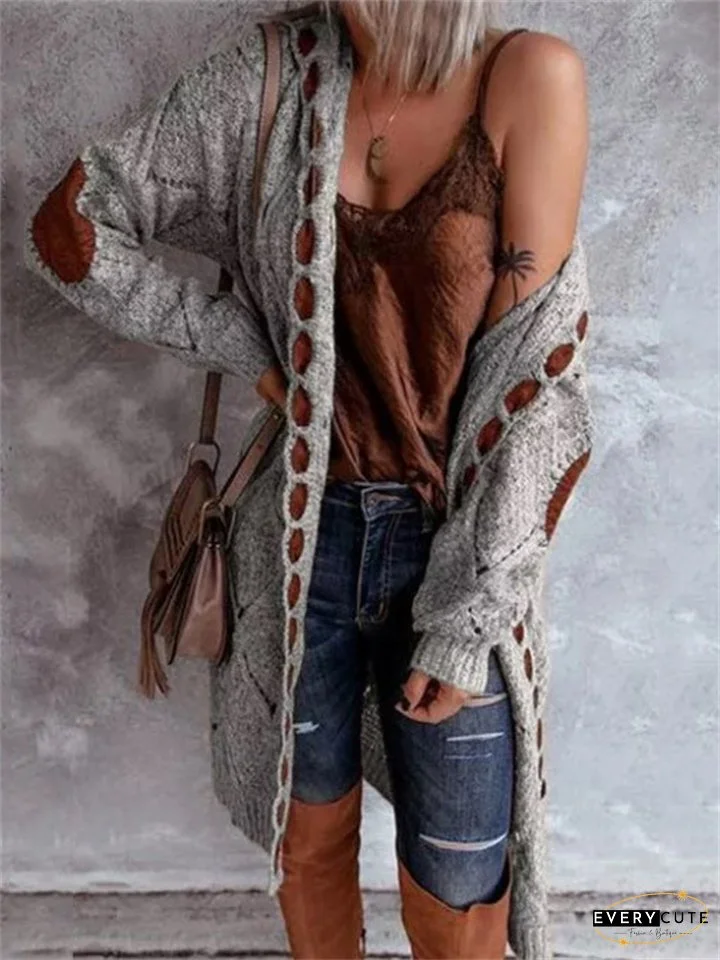 Women's Cardigan Knitted Color Block Stylish Basic Casual Long Sleeve Loose Sweater Cardigans Hooded Fall Winter Blue Gray Khaki / Holiday