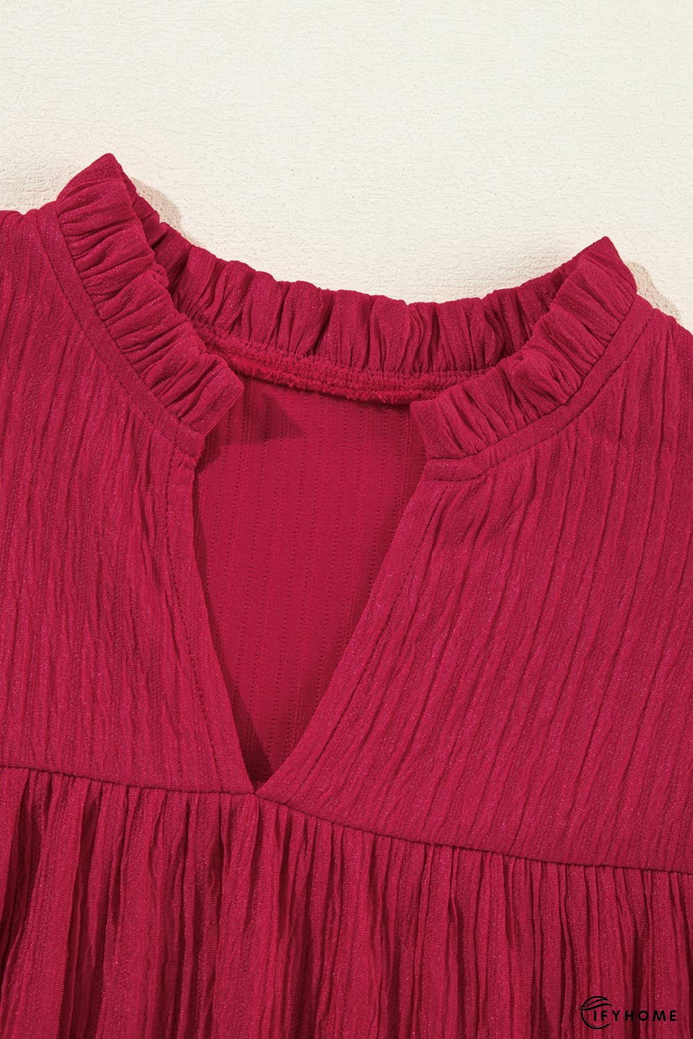 Textured Ruffled Trim V Neck Loose Fit Mini Dress | IFYHOME