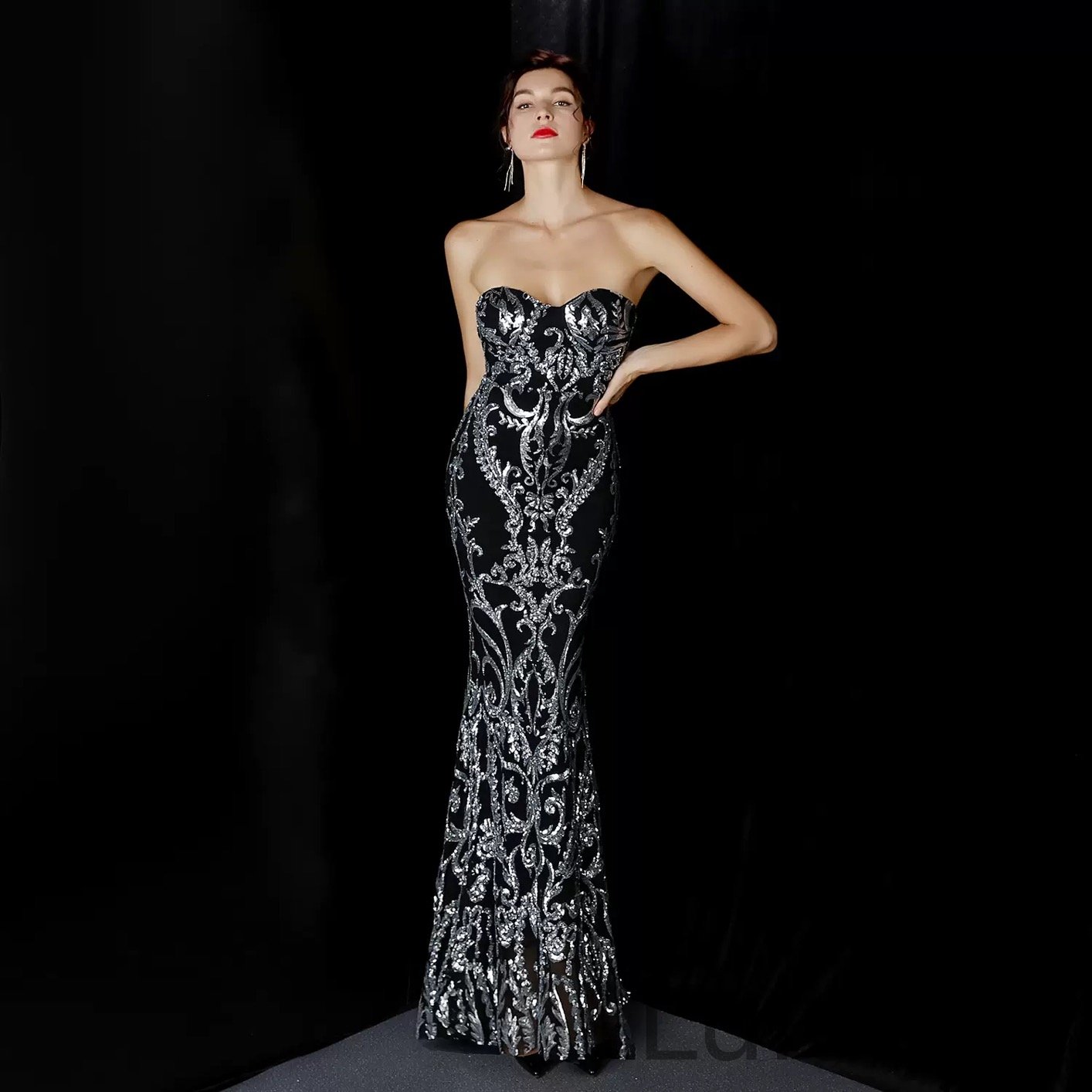 Gorgeous Strapless Mermaid Prom Dress Sequins Long Evening Party Gowns - lulusllly