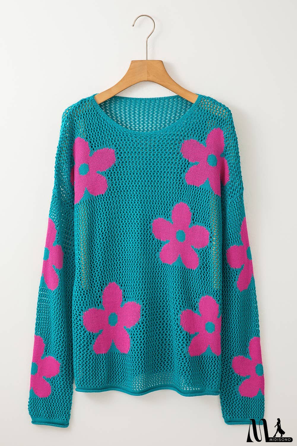 Big Flower Hollowed Knit Drop Shoulder Sweater