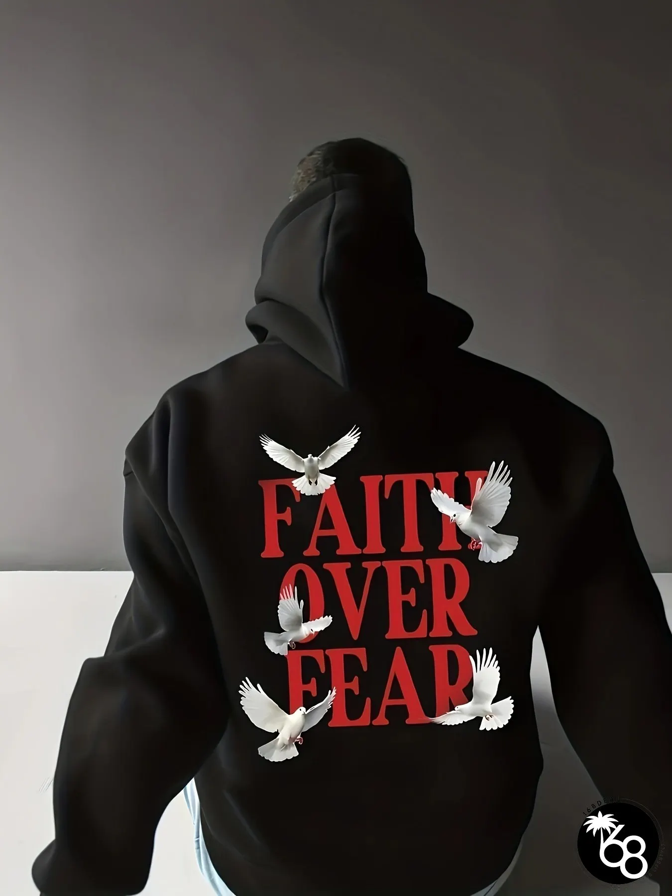 Casual French terry hoodie for men printed with the Faith Better Than Fear Pattern Letter | 168DEAL