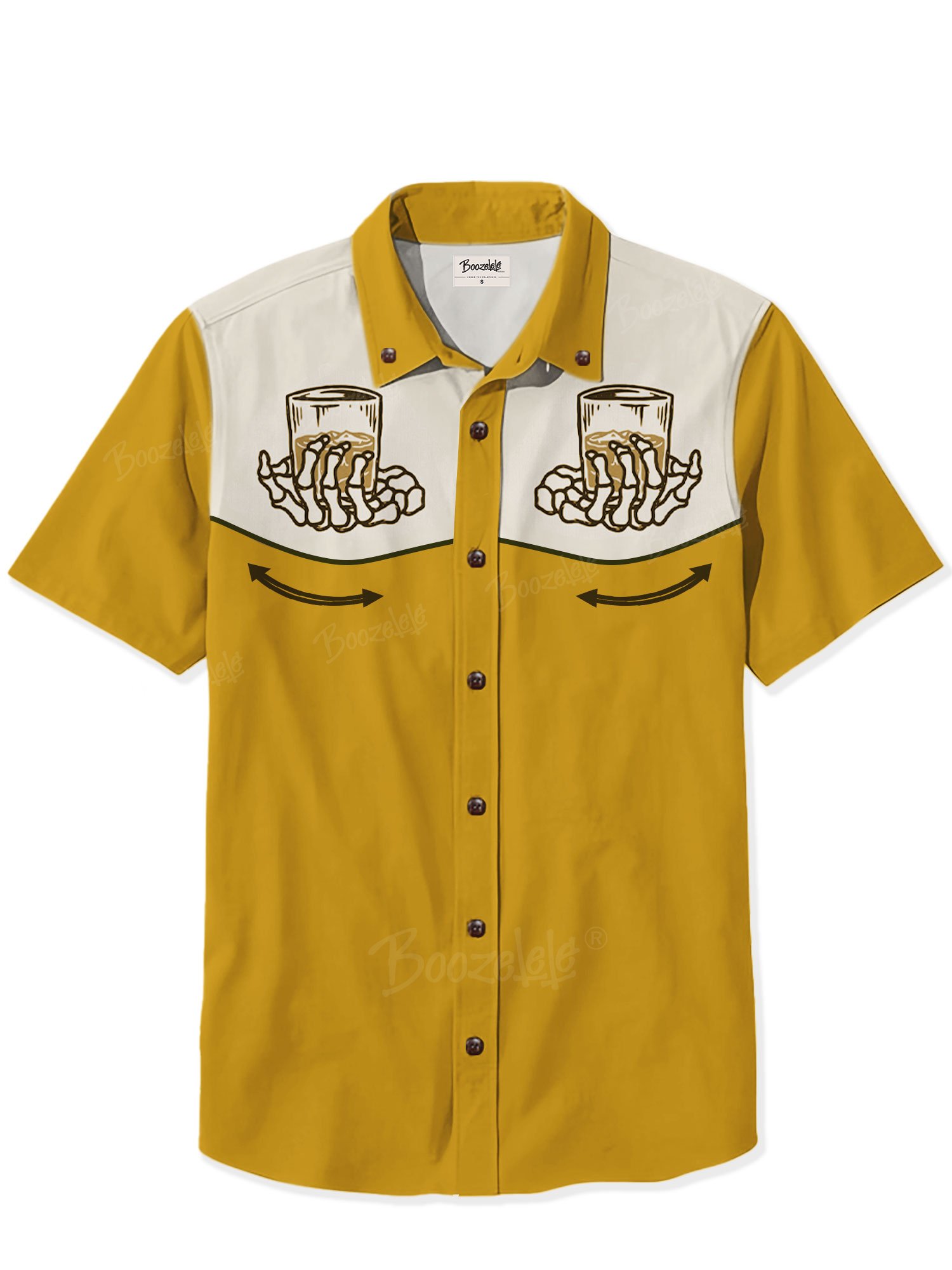 2026 Retro Summer, Mustard Yellow, Skeleton Whiskey Graphic, Western Button-Up Shirt- 100% Cotton Shirt