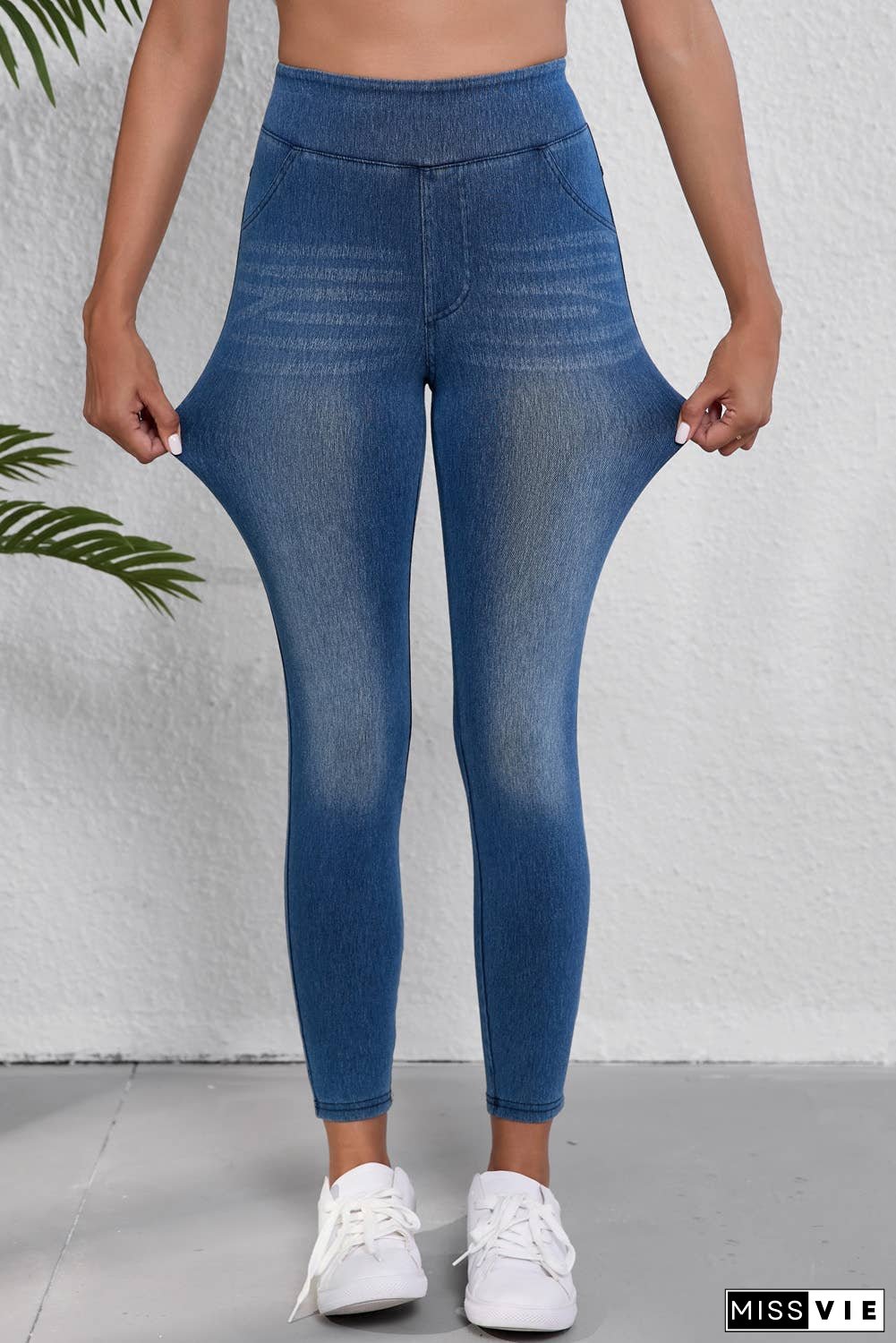 Elastic Waist Ankle Length Mid Waist Jeggings