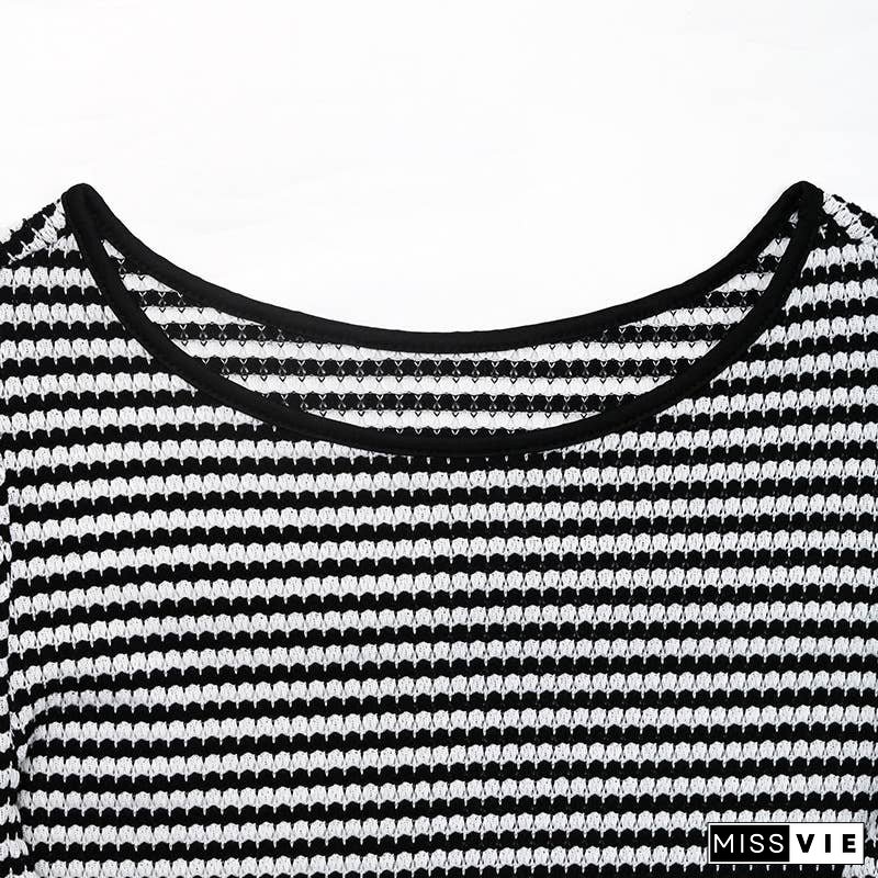Classic Black White Striped Crew Neck Tee