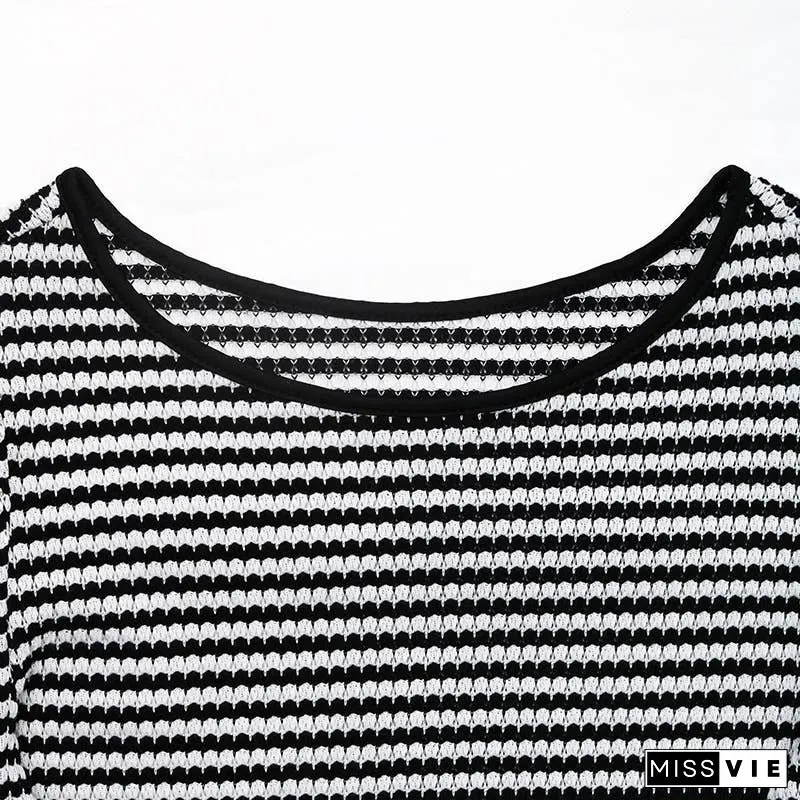 Classic Black White Striped Crew Neck Tee