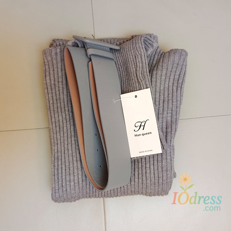 IO Dress H Han Queen Knitted Turtleneck Sweater Bodycon Dress Bottoming Women Soft Elastic Autumn Winter Midi Party Dresses With Belt