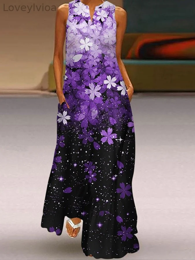 Women's Purple Floral Print Long Dress