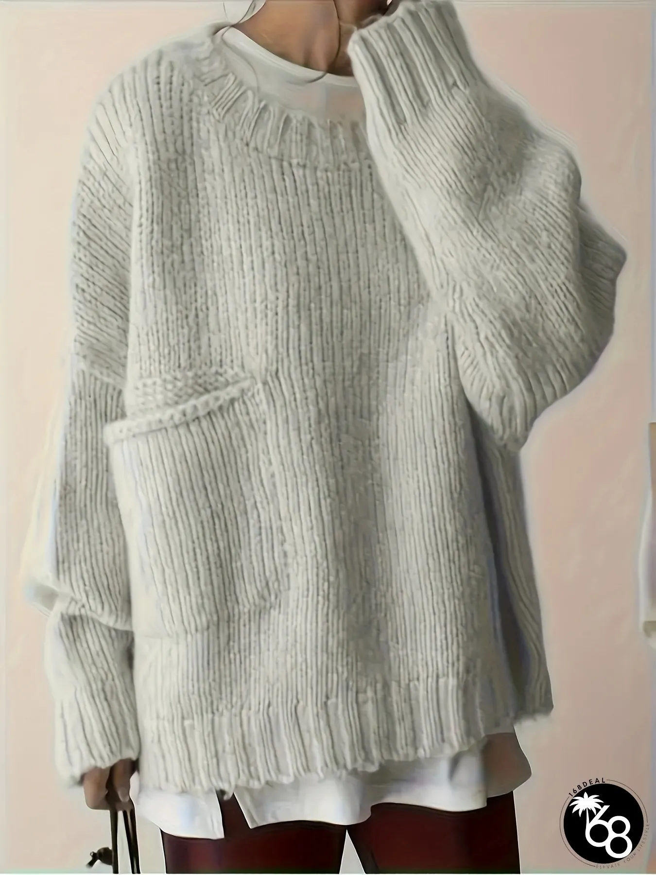 Womens Elegant Sweater Pullover Soft Long Sleeve with Side Pockets Relaxed Fit | 168DEAL
