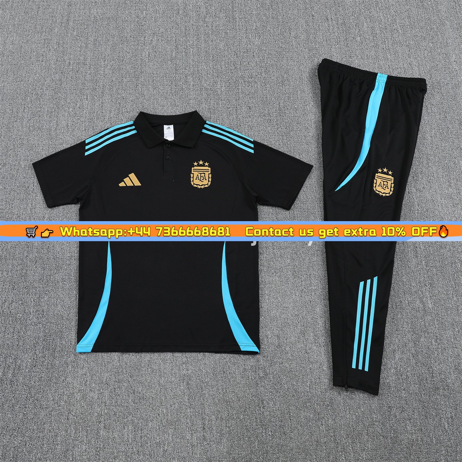 Argentina 25-26 POLO Short-Sleeve Training Set - Deep Blue Top and Pants with Blue Stripes