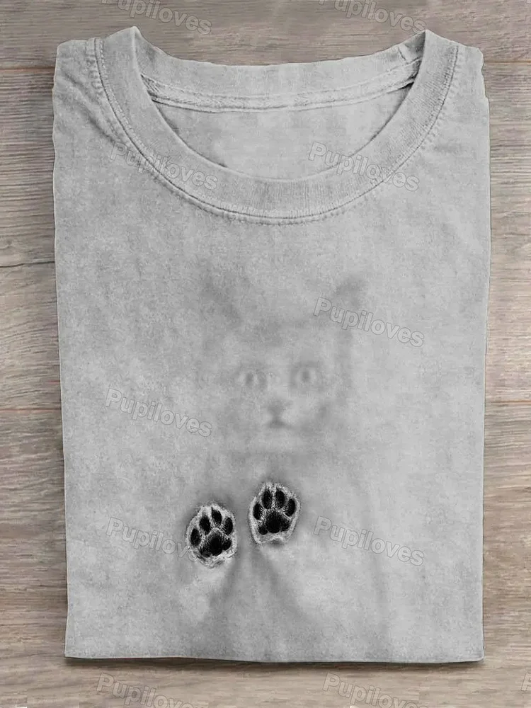 Pupiloves Pupiloves  Cat Prints Paw Prints on Glass T-shirt