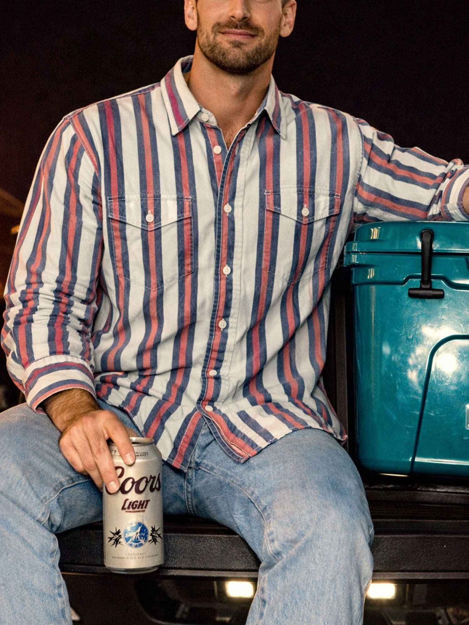 Men'S Western-Style Casual Blue And Red Striped Shirt&ndash; 100% Cotton Shirt