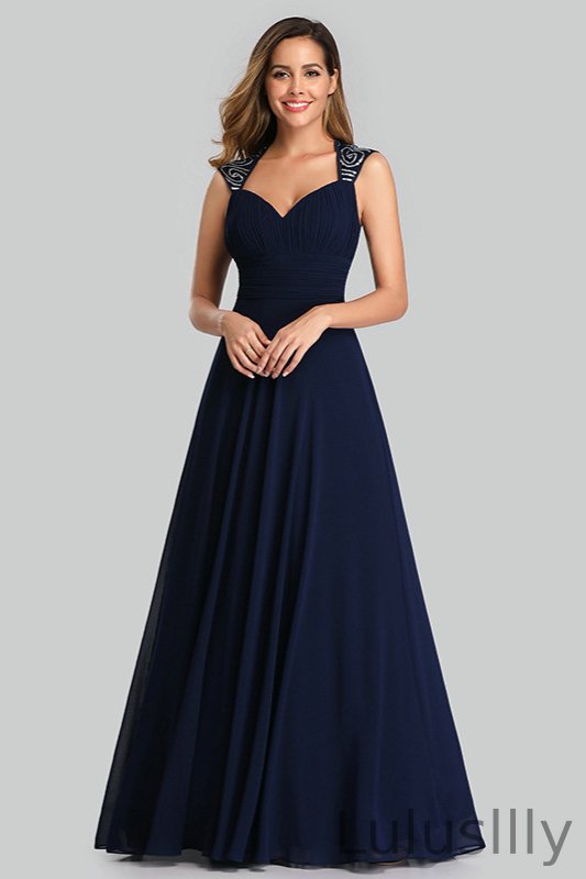 Glamorous Cap Sleeve Sequins Sweetheart Long Chiffon Evening Prom Dress - lulusllly