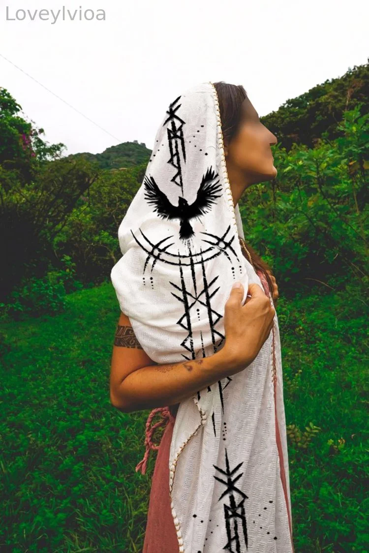 Tribal Bird National Totem Cotton And Linen Scarf