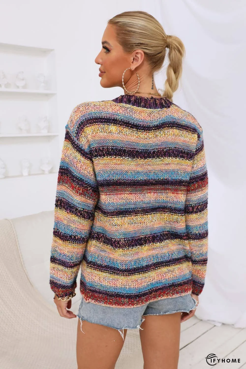 Striped Long Sleeve Open Front Cardigan | IFYHOME