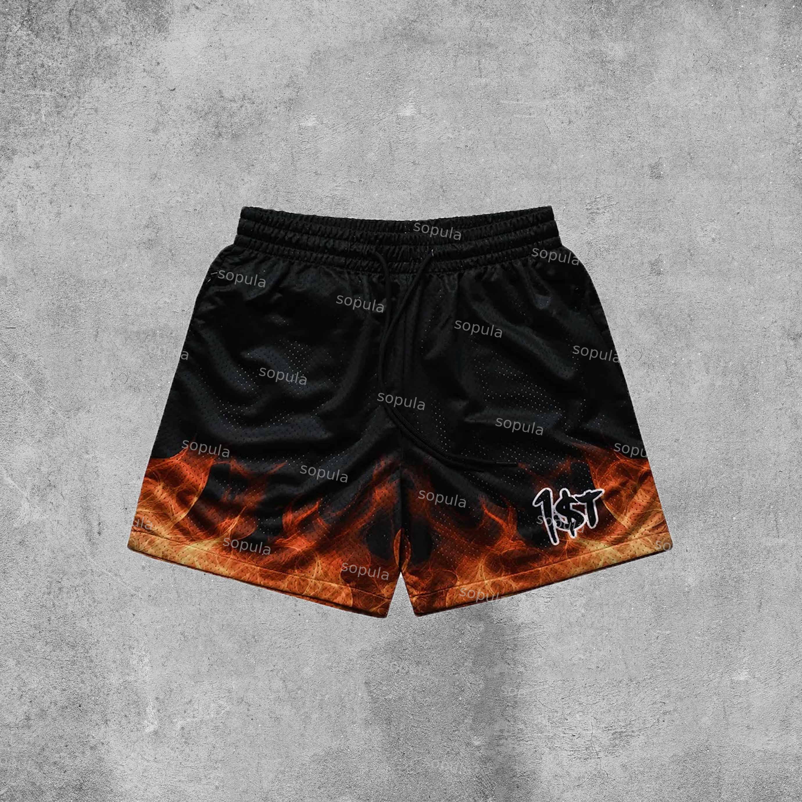Vintage Fire  In 1 Dollar Art Graphic Casual Street Mesh Shorts