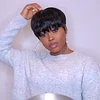 Glueless Black Short Straight Bob Pixe Cut Hair