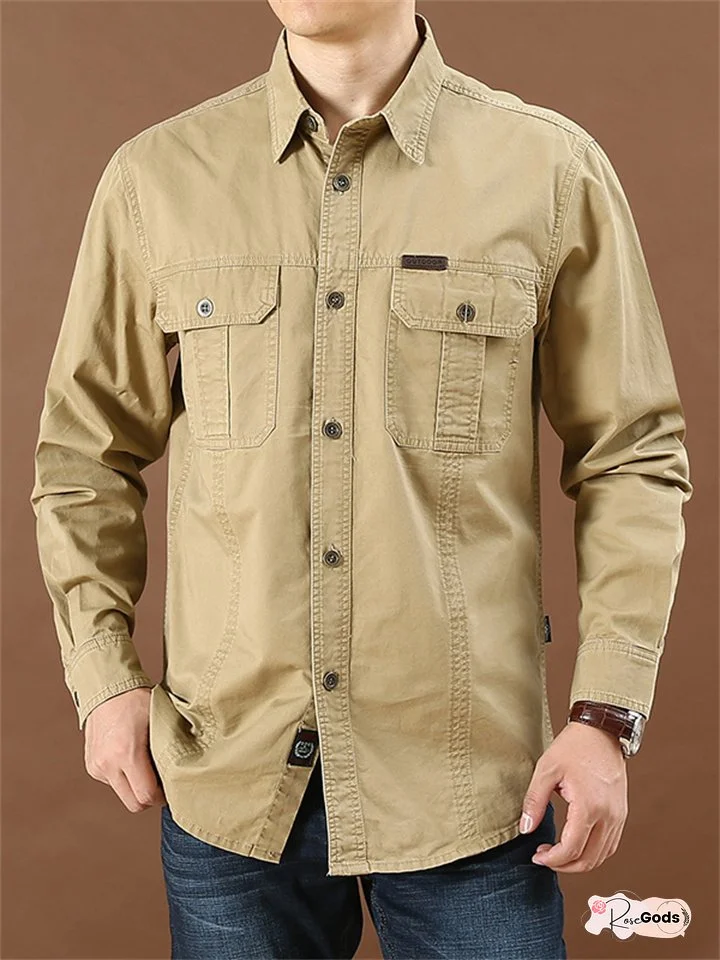 Men's Casual Loose Long-sleeved Shirt New Large Size Cotton Solid Color Shirt