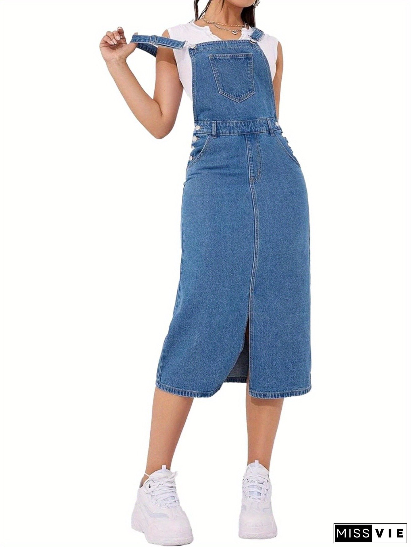 Women's Classic Overall Dresses Adjustable Strap Pinafore Denim Jean Dress