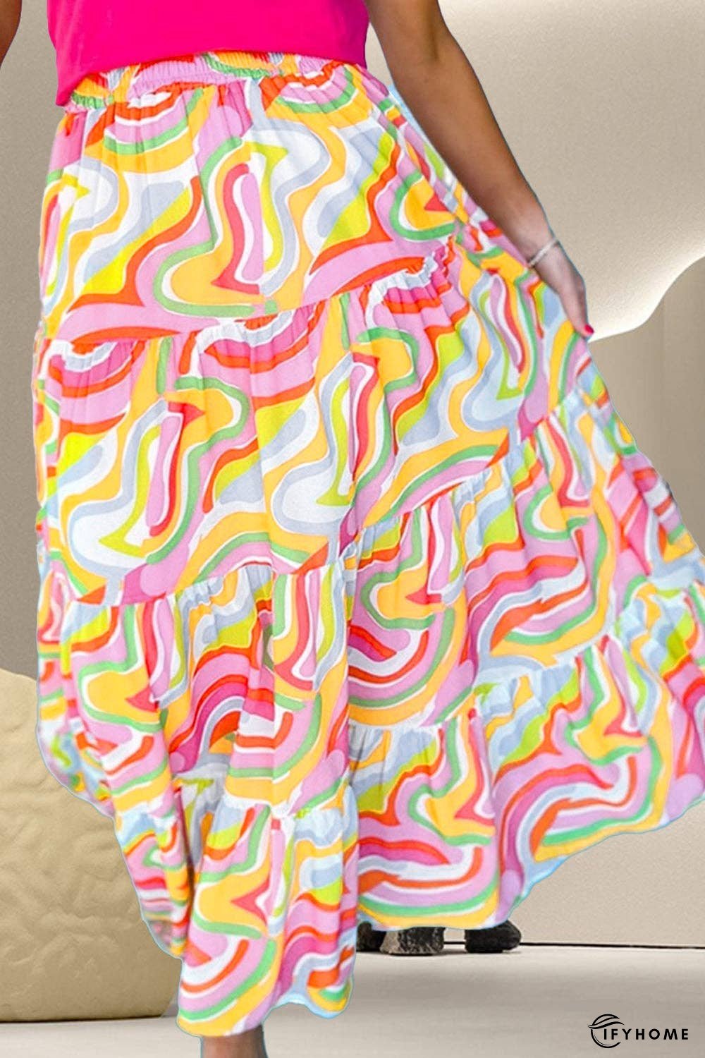 Printed Elastic Waist Skirt | IFYHOME