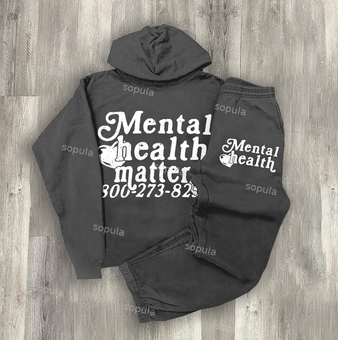 Mental Health Matters Print Hoodie & Sweatpants Tracksuit Two Piece Set - Sopula｜Premium Graphic Tees & Graphic Clothing